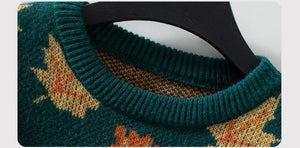 Women's Knitted Pullover Sweater With Maple Leaf Print | Sizes S-XL
