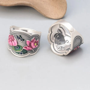 Hand Crafted Bohemian Lotus Butterfly Ring | 999 Pure Silver