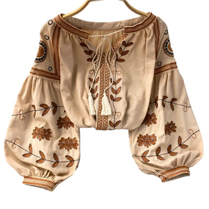 Women's Bohemian Long Sleeve Blouse | Cotton With Embroidery | One Size