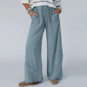 Bohemian Hippie Wide-Leg Pants | High Waist Cotton Blend Lace-Up Casual Loose Fit | Full Length | S–XL