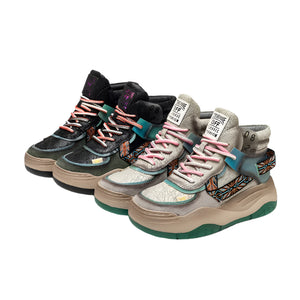 Women's 5CM Genuine Leather Platform Wedge Sneakers | Plush Warm Casual Fall Winter Shoes | Retro Hippie Style | Thick Bottom | Sizes 31-48