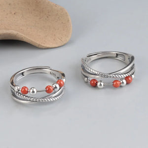 925 Sterling Silver With Red Agate Finger Ring | Adjustable