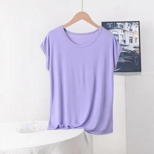 Plus Size Boho Casual Modal Tee | Lightweight O-Neck Solid Colour Summer T-Shirt (XL to 8XL)