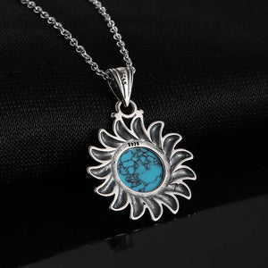 Elegant Bohemian Sun Necklace Pendant With Turquoise Stone | 925 Silver