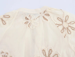 Women's Bohemian Embroidered Mini Dress | Vintage V - Neck Button Down A - Line Dress | Floral Lantern Sleeve | XS–L