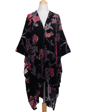 Bohemian Burnt Plush Velvet Kimono | Women's Long Floral Beach Cover - Up with Tassels | One Size | Various Colourstop