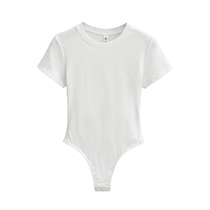 Bohemian Hippie Women's Summer Short Sleeve Knit Bodysuit | Stretchable Slim Fit | Casual Basic O - Neck Jumpsuit | S - L | 10+ Colourstop