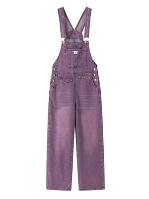 Vintage Purple Denim Overalls | Women’s High Waist Loose Fit Straight Leg Jumpsuit | XS–XL