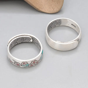 Hippie Styled Plum Flower Ring Made From 999 Pure Silver