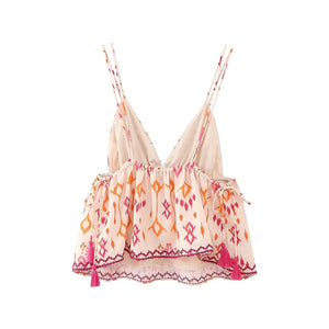 Women's Pink Bohemian Sleeveless Spaghetti Strap Vneck Top | XS - L