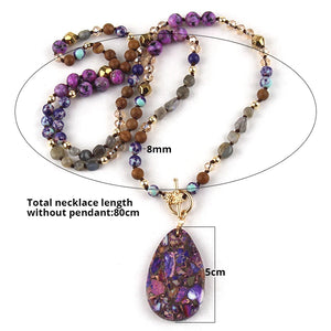 Hand Crafted Purple Bohemian Tear Drop Pendant Necklace