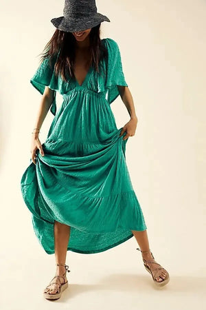 Boho Oversized Maxi Dress | Deep V-Neck Flowy Cotton Blend Long Dress | Flare Sleeve Beach Sundress | S-XL | Summer 2024