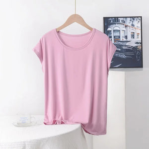 Plus Size Boho Casual Modal Tee | Lightweight O-Neck Solid Colour Summer T-Shirt (XL to 8XL)