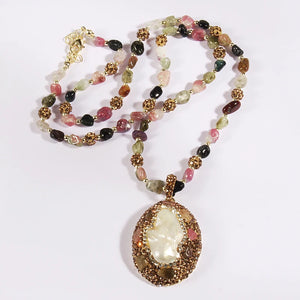 Multicolour Baroque Pearl / Amethyst Dorp Necklace