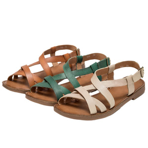 Women's Genuine Leather Platform Flats | Weave Mary Jane Sandals | Luxury Summer Slippers | Beige, Orange & Green | Sizes 35-40