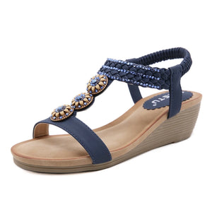 Women's Roman Rhinestone Luxury Summer Shoes | Apricot Or Navy | Various Sizes