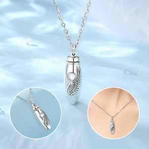 Moon Stone Angel Wing Cremation Necklace | Pendant Urn | 925 Silver