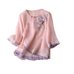 Women's Bohemian Floral Cotton Linen Blouse | Hippie Loose Fit Short Sleeve Shirt | Spring Summer Top M - 4XLtop