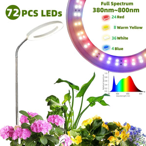 Full Spectrum 72 LEDs Grow Light | Adjustable & Dimmable Halo Lamp for Indoor Plants