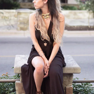 Boho Beach Sundress | V Neck Backless Maxi Dress | Cotton Holiday Dress for Women | 4 Colour Options