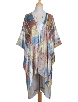 Bohemian Burnt Plush Velvet Kimono | Women's Long Floral Beach Cover - Up with Tassels | One Size | Various Colourstop