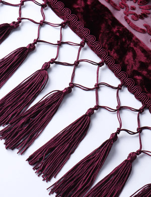 Bohemian Burnt Plush Velvet Kimono | Women's Long Floral Beach Cover - Up with Tassels | One Size | Various Colourstop