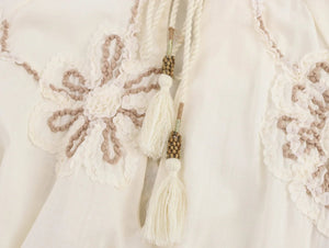 Women's Bohemian Embroidered Mini Dress | Vintage V - Neck Button Down A - Line Dress | Floral Lantern Sleeve | XS–L
