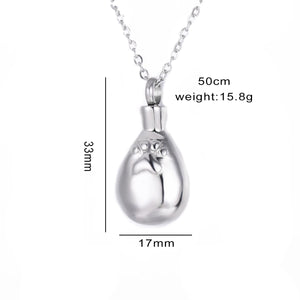 Pet Urn Necklace | Stainless Steel | Paw Print Water Drop | Funnel Kit
