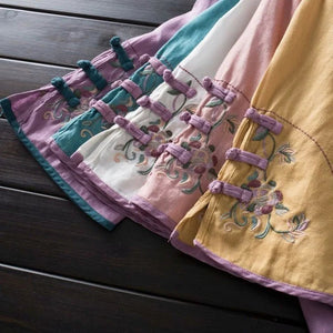 Bohemian Cotton Linen Embroidered Blouse | Hippie V - Neck Summer Shirt | M–4XL | Purple, Blue, Pink, White, Yellow