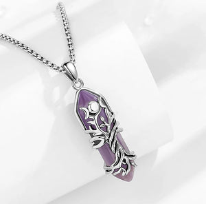 Amethyst Pendant Necklace | Tree Of Life + Moon Goddess Design