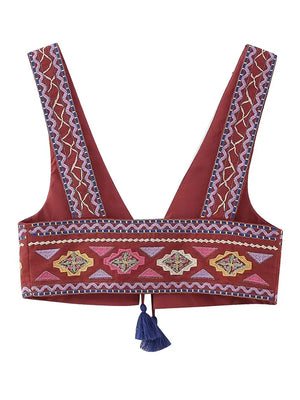 Women's Bohemian Embroidered Festival Crop Vest Top | Sizes XS-L