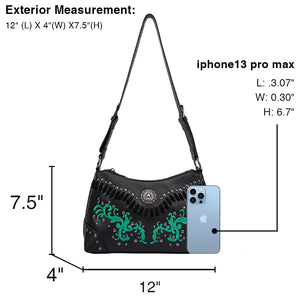 Embroidered & Studded Bohemian Leather Cross Body Bag