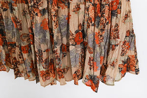 Bohemian Hippie Floral Maxi Skirt | Pleated A-Line Layered Elastic Waist | 4 Colour Options | One Size