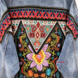 Boho Hippie Embroidered Denim Jacket | Vintage Floral Beaded Jean Coat for Women