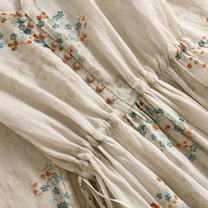 Bohemian Hippie Women's Long Beach Dress | Vintage Floral Print | Elastic Waist | V - Neck Casual Summer Robe | S - 2XL