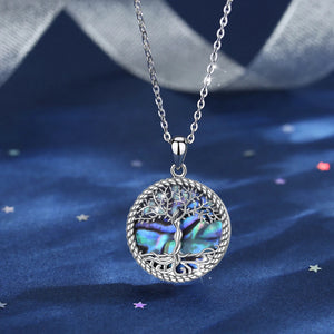 925 Silver Tree Of Life Necklace With Blue Mother Of Pearl Backing