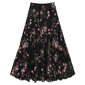 Bohemian Hippie Floral Maxi Skirt | Pleated A-Line Layered Elastic Waist | 4 Colour Options | One Size