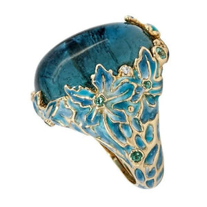 Unique Blue Enamel Flower Ring | Sizes 6-11