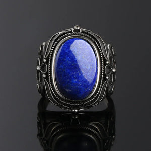 Bohemain Ring With 11x17MM Oval Lapis Stone | 925 Silver | Sizes 6-10