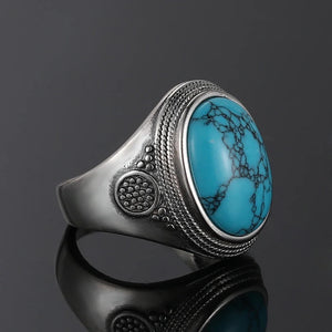 Bohemain Ring With 10x14MM Turquoise Stone | 925 Silver | Sizes 6-10