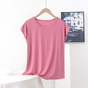Plus Size Boho Casual Modal Tee | Lightweight O-Neck Solid Colour Summer T-Shirt (XL to 8XL)