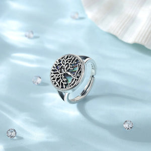 Tree Of Life Finger Ring With Abalone Shell Backing | 925 Silver