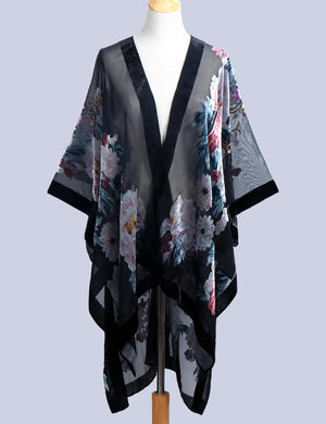 Bohemian Burnt Plush Velvet Kimono | Women's Long Floral Beach Cover - Up with Tassels | One Size | Various Colourstop