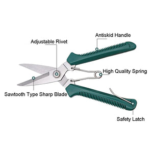 Small Green Straight Head Garden Pruning Shears / Snips | 190mm | Stainless Steel