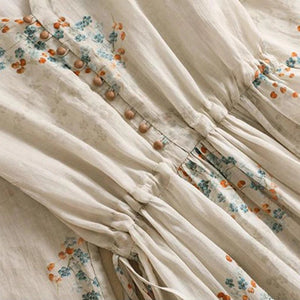 Bohemian Hippie Women's Long Beach Dress | Vintage Floral Print | Elastic Waist | V - Neck Casual Summer Robe | S - 2XL
