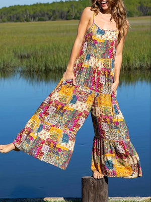 Hippie Bohemian Women's Casual Jumpsuit | Sleeveless Loose Wide Leg Overalls with Pockets | S - XXL