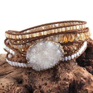 Hippie Styled Bracelet With Large Druzy Stone Charm | Handmade In White