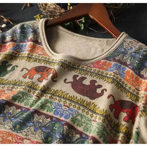 High Quality Women's Cotton Elephant O-Neck Sweater | Free Size