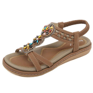 Women's Boho Summer Sandals | Non-Slip Soft Bottom Flats | Casual Beach Shoes | Apricot, Yellow & Black | Sizes 36-42
