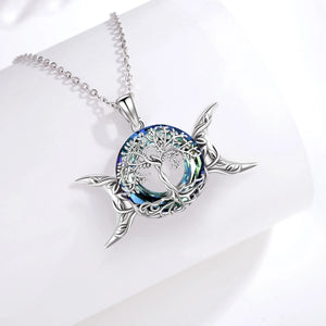 925 Silver Tree of Life Necklace + Triple Moon Goddess Pendant With Austrian Crystal